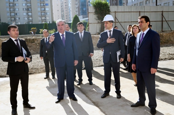 Emomali Rahmon visits construction site of the National Theater of Tajikistan